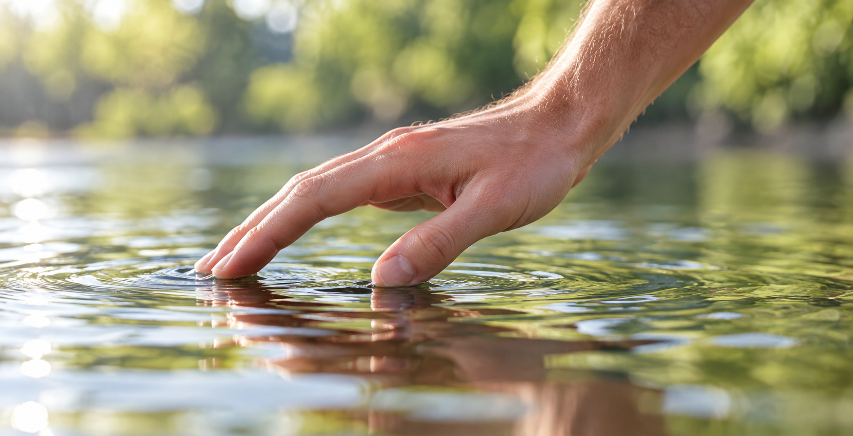Hand berührt sanft die Wasseroberfläche